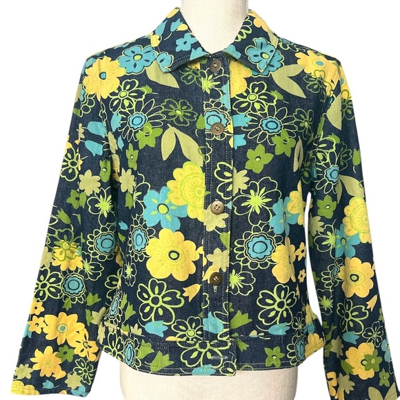 Analogy Jean Jacket Blue and Yellow Floral Design - Picture 3 of 9
